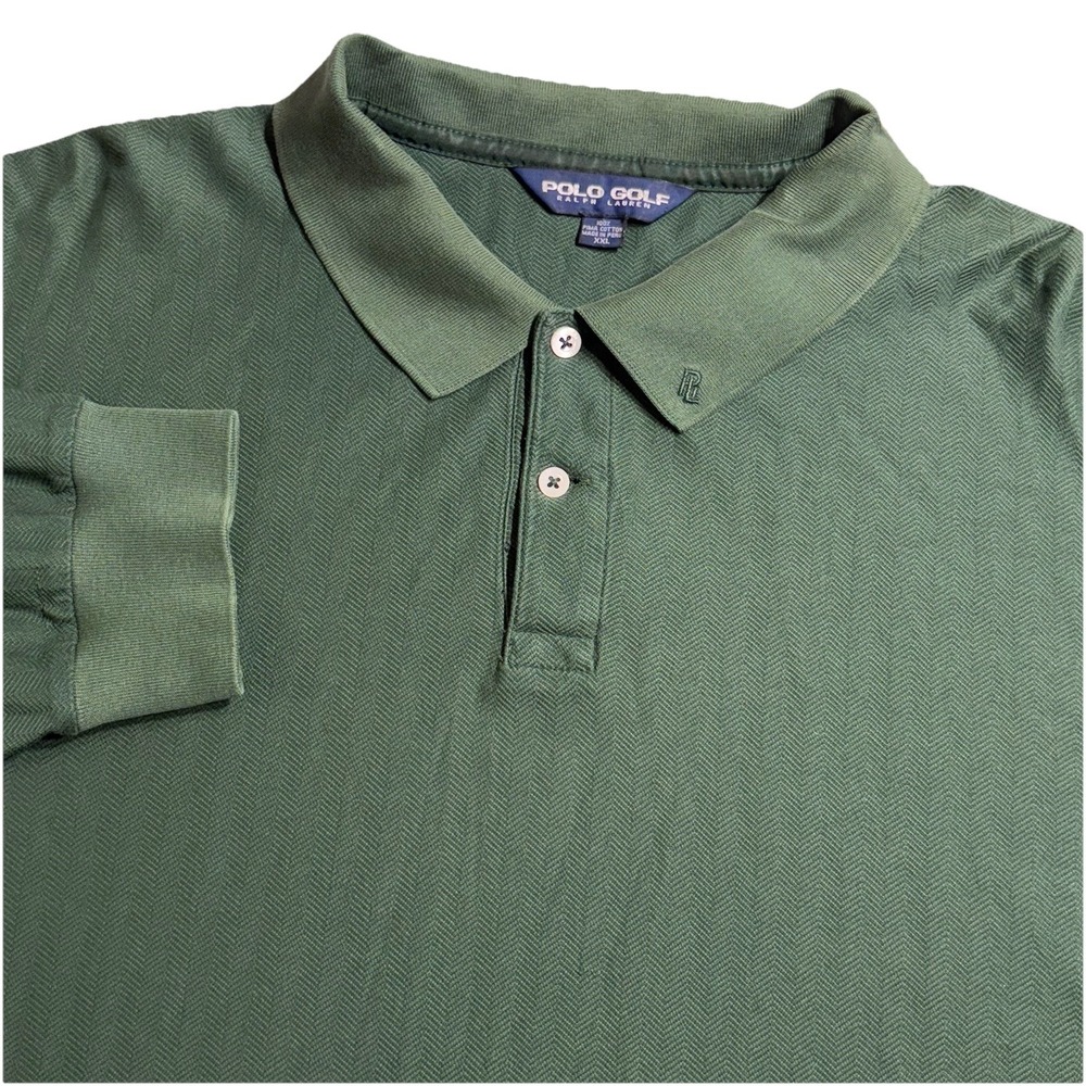 Vtg Polo Golf Ralph Lauren Men's XXL Herringbone Textured Long Sleeve Polo Green